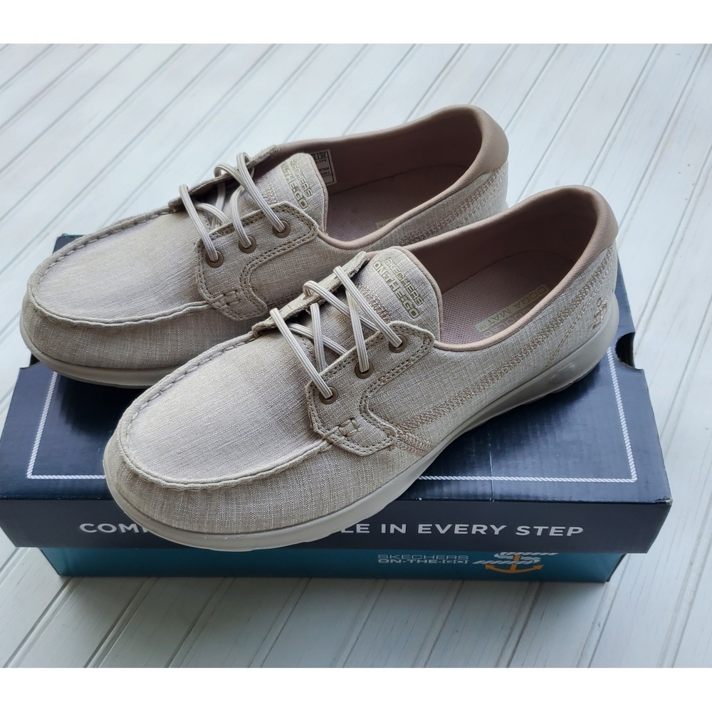 Skechers Go Walk Lite Isla Taupe Boat Shoes 15433 Womens 9 Loafers Goga Mat